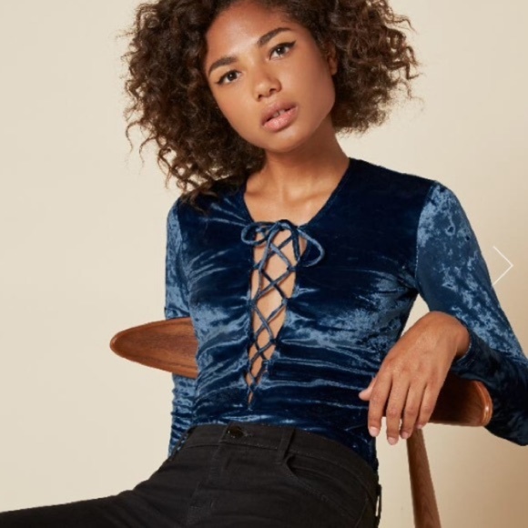 Reformation Pants - REFORMATION Avalon Velvet Body Suit Blue {T42}